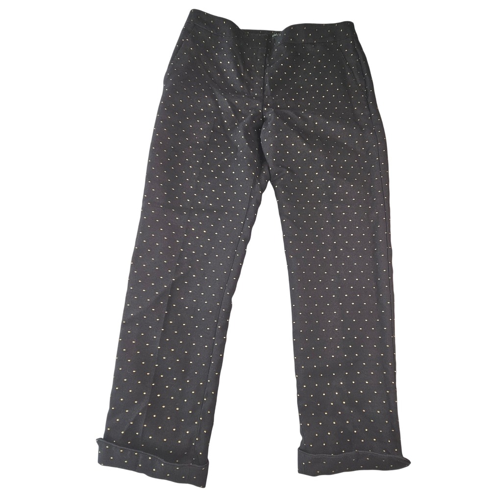 Talbots Black Gold Metallic Polka Dot Cuffed Trousers Crop Pants Size 6 VN4889